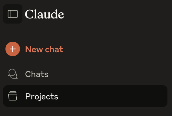 Screenshot of the projects link in the left sidebar